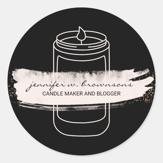 Sticker Rond Black Pink elegant simple modern soy candle (Devant)