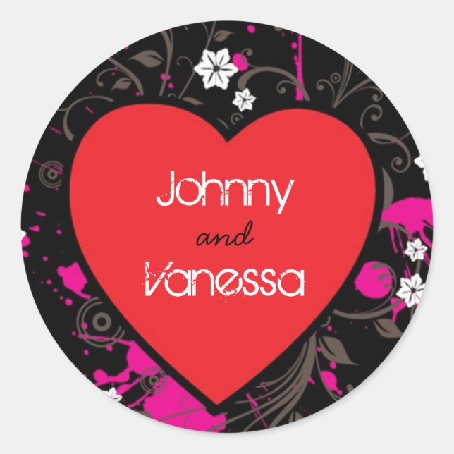 Sticker Rond Black & Pink Grungy Heart Music Mariage à thème (Devant)