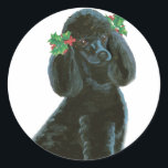 Sticker Rond Black Poodle Christmas Holly Art Cadeaux & Cartes<br><div class="desc">Joli caniche noir conçu à partir de mon tableau original. Sur un arrière - plan de rouge il fait une impression amusante pour les saisons. Vous pouvez customiser de nombreux cadeaux et modifier les polices, ajouter du texte et même changer les couleurs arrière - plans. Si vous avez besoin d'aide...</div>