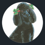 Sticker Rond Black Poodle Christmas Holly Art Cadeaux & Cartes<br><div class="desc">Joli caniche noir conçu à partir de mon tableau original. Sur un arrière - plan de rouge il fait une impression amusante pour les saisons. Vous pouvez customiser de nombreux cadeaux et modifier les polices, ajouter du texte et même changer les couleurs arrière - plans. Si vous avez besoin d'aide...</div>