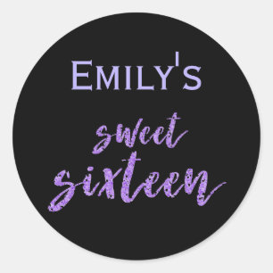 Sticker Rond Black Purple Sweet 16 avec nom