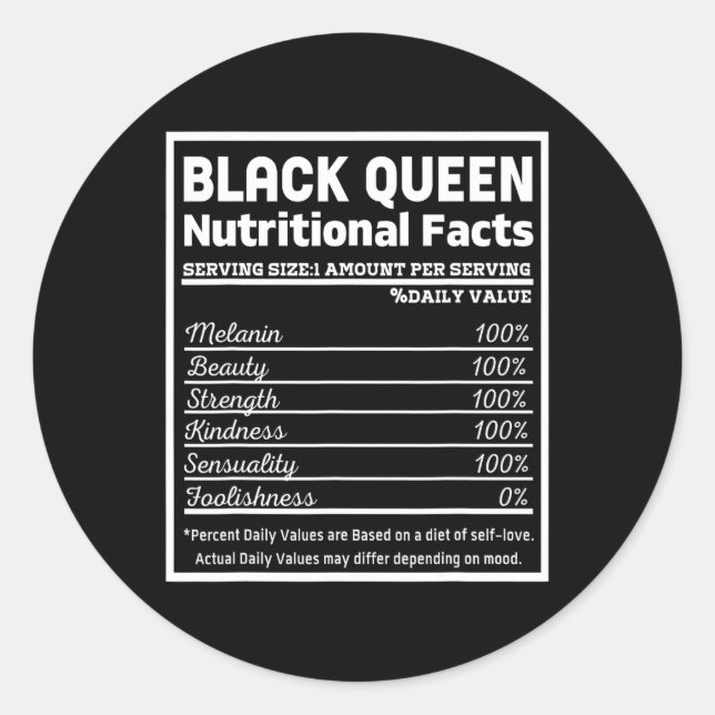Sticker Rond Black Queen Nutrition Facts Fière Histoire noire M (Devant)