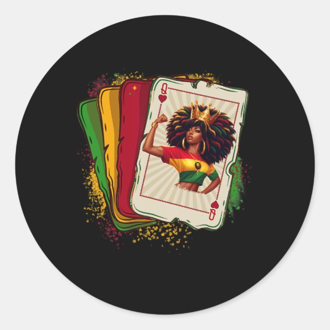 Sticker Rond Black Queen Of Hearts Card Deck Jeu Fier Black H (Devant)