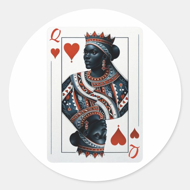Sticker Rond Black Queen Of Hearts Card Deck Jeu Fier Black W (Devant)