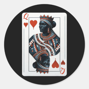 Sticker Rond Black Queen Of Hearts Card Deck Jeu Fier Black W