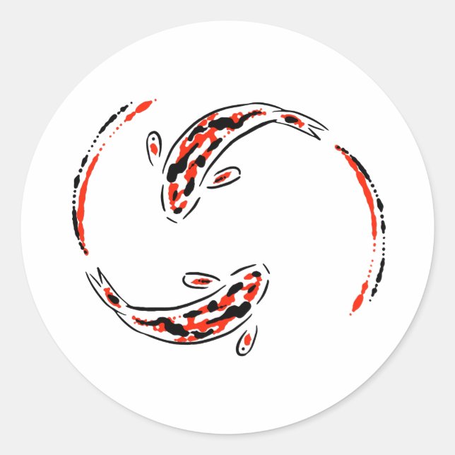 Sticker Rond Black & Red Japanese Koi Fish Artistic (Devant)