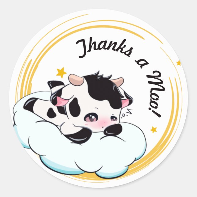 Sticker Rond Black Rose Bébé Vache Blanc Nuage Élégant Merci (Devant)