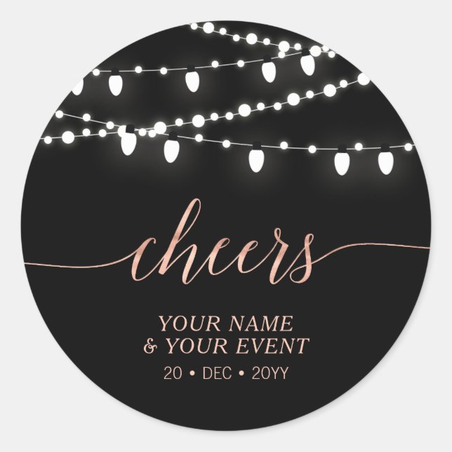 Sticker Rond Black & Rose Gold Chaîne Lights Cheers Favoriser C (Devant)