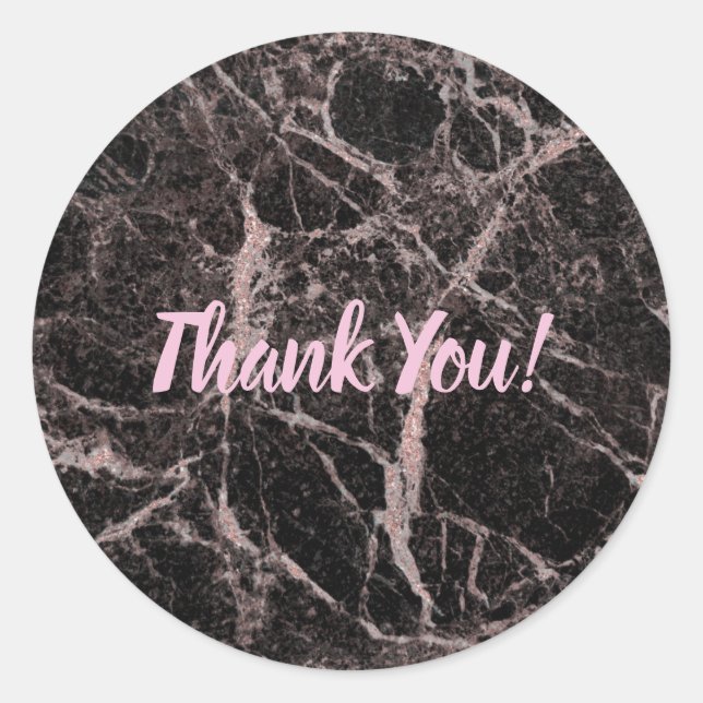Sticker Rond Black & Rose Gold Pink Parties scintillant Marble  (Devant)