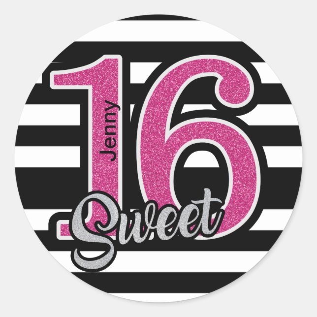 Sticker Rond Black Rose Sweet 16 Personnalisé (Devant)