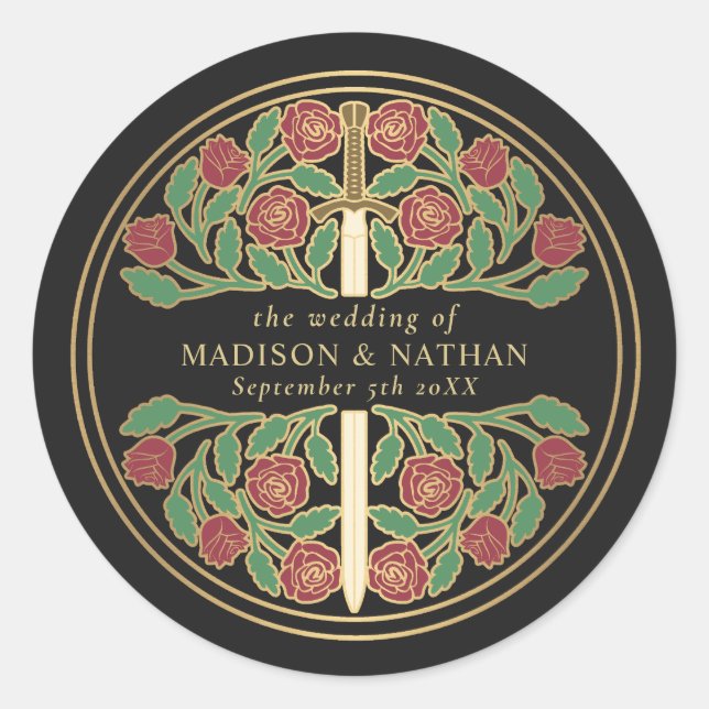 Sticker Rond Black Royal Medieval Sword Wedding  (Devant)