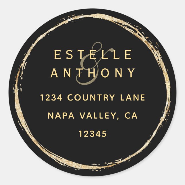 Sticker Rond Black Rustic Gold Circle Ampersand Adresse de reto (Devant)