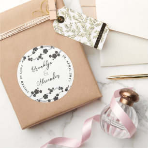 Sticker Rond Black Sakura Cerry Blossoms Mariage asiatique mode