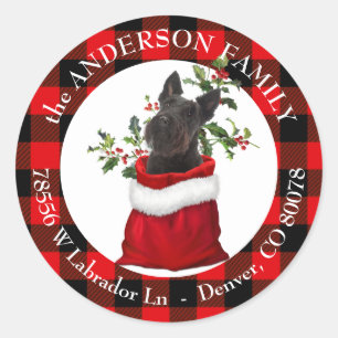 Sticker Rond Black Scottish Terrier Chien Plaid Frame