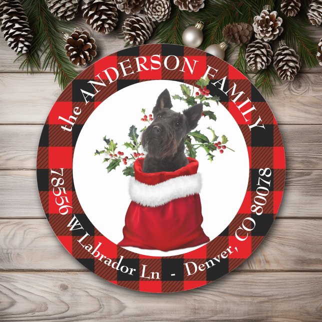 Sticker Rond Black Scottish Terrier Chien Plaid Frame (Créateur téléchargé)