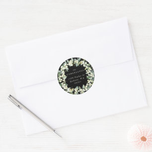 Sticker Rond Black Snowberry+Eucalyptus Holiday Wreath Adresse