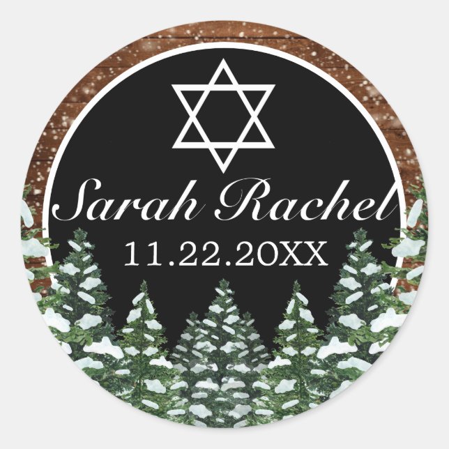 Sticker Rond Black Snowy Bois & Forêt Pine Bar Bat mitzvah (Devant)
