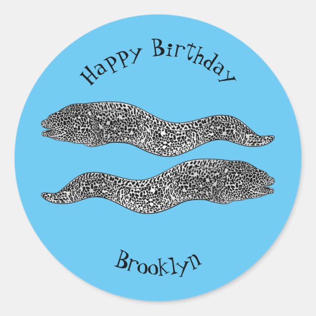 Sticker Rond Black spotted moray eel cartoon (Devant)