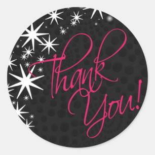 Sticker Rond Black Stars Quinceañera Merci (noir/fuschia)