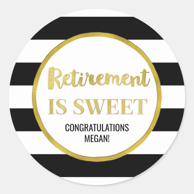 Sticker Rond Black Stripes Gold Retirement est doux (Devant)