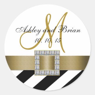 Sticker Rond Black Stripes Gold Ribbon Premier mariage Faveur