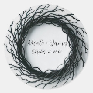 Sticker Rond Black Twig Elegant Automne Halloween Dîner fête