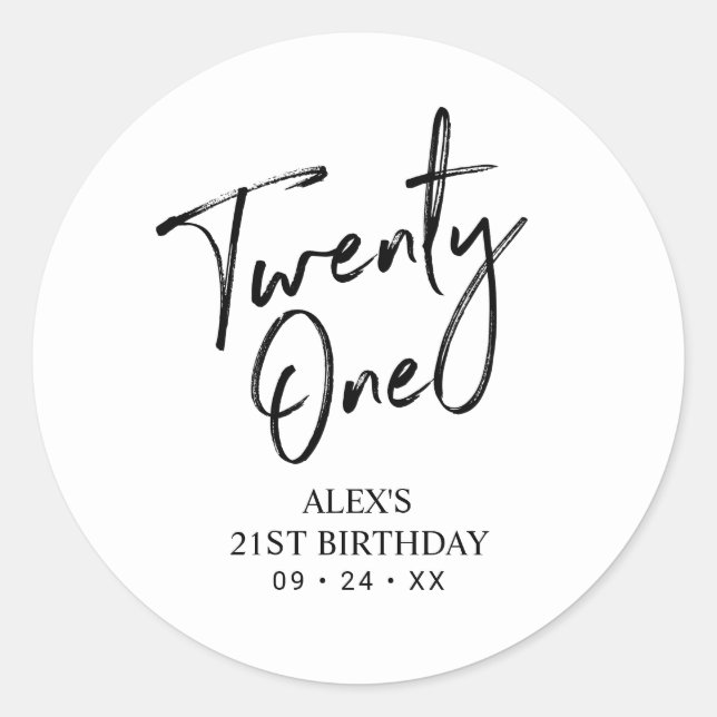Sticker Rond Black & White 21e fête d'anniversaire Favor Merci (Devant)