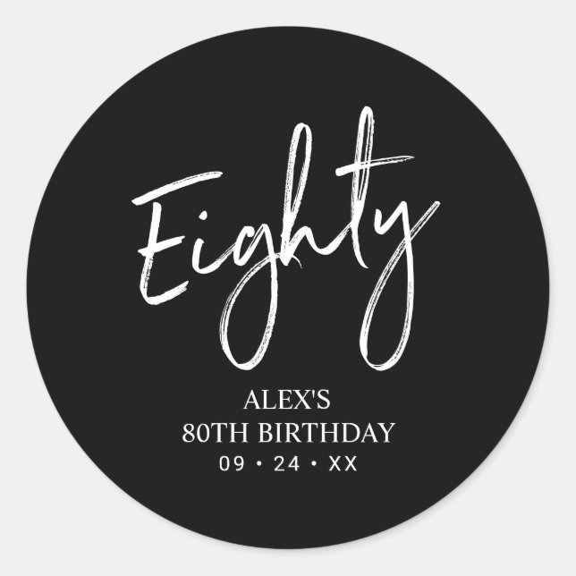 Sticker Rond Black & White 80e fête d'anniversaire Favor Merci (Devant)