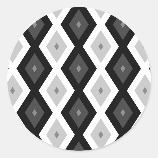 Sticker Rond Black, white and grey diamond pattern (Devant)
