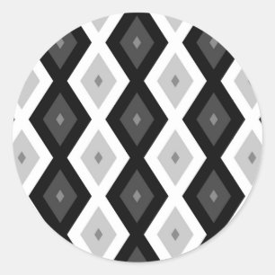 Sticker Rond Black, white and grey diamond pattern