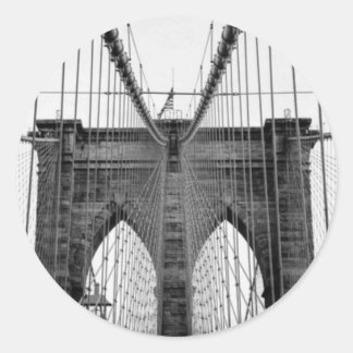 Sticker Rond Black White Brooklyn Bridge New York