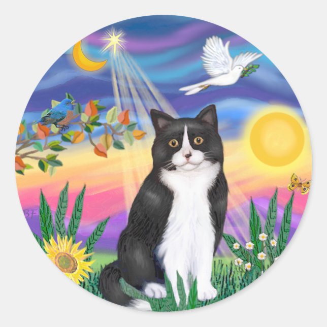 Sticker Rond Black & White Cat - Twilight (Devant)