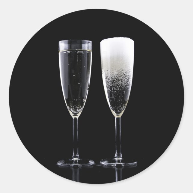 Sticker Rond Black White Champagne Bouteille Festive Lunettes d (Devant)