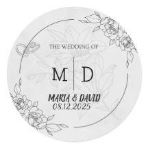 "Black & White Elegant Floral Minimalist Mariage