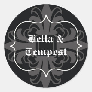 Sticker Rond Black white goth punk nom tag mariage faveur