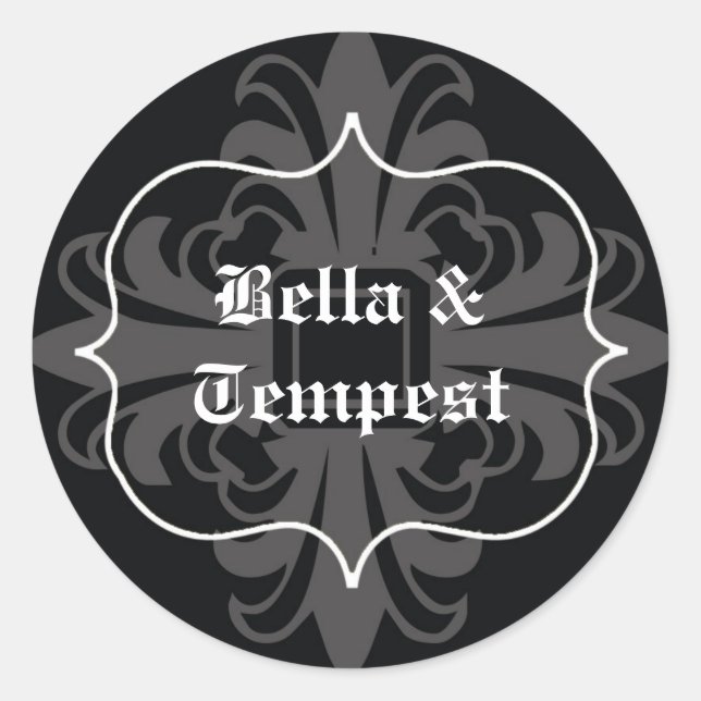 Sticker Rond Black white goth punk nom tag mariage faveur (Devant)
