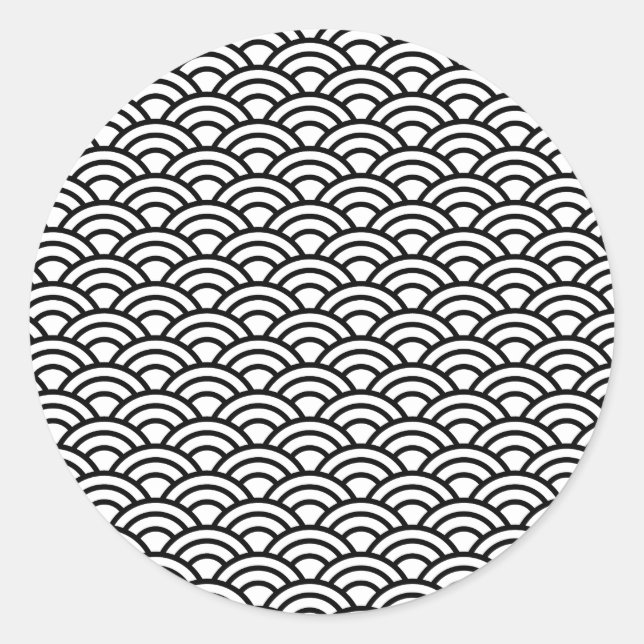 Sticker Rond Black & White Japanese Fish Scale Circle Geometric (Devant)