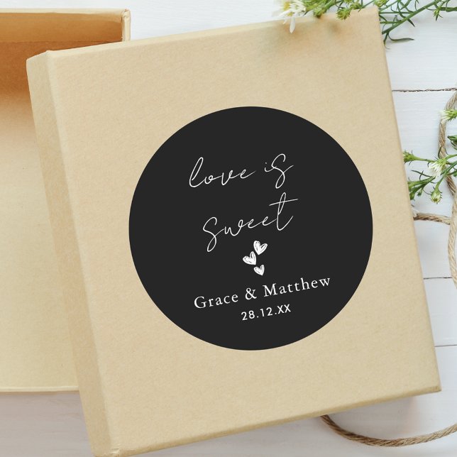 Sticker Rond Black & White Love is Sweet Mariage Sweet Favorise (Créateur téléchargé)