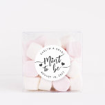 Sticker Rond Black & White Mint to Be Wedding Favor<br><div class="desc">Punny wedding favor stickers feature "mint to be" in soft ash black hand lettered script accented with hearts. Personalize with your names and wedding date.</div>