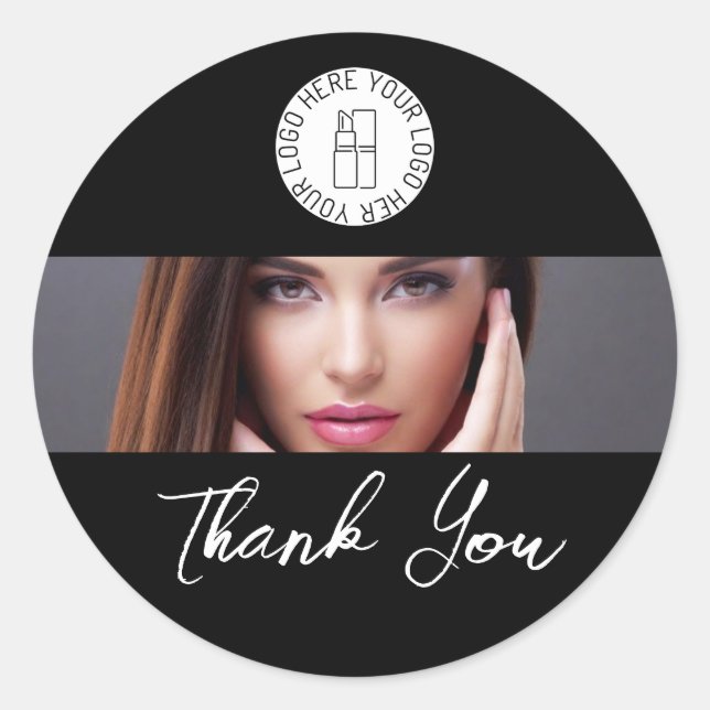 Sticker Rond Black White Photo Makeup Logo Thank You (Devant)