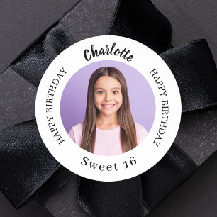 Sticker Rond Black white photo personnalisée Sweet 16