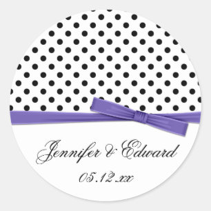Sticker Rond Black White Pois violet Enregistrer la date