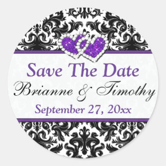 Sticker Rond Black White Purple Damask Enregistrer L'Autocollan