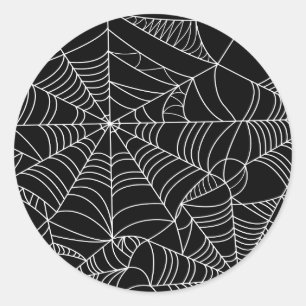 Sticker Rond Black & White Spiderwebs Fête d'Halloween