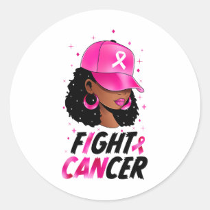 Sticker Rond Black Women Breast Cancer Warrier Afro Pink Ribbon