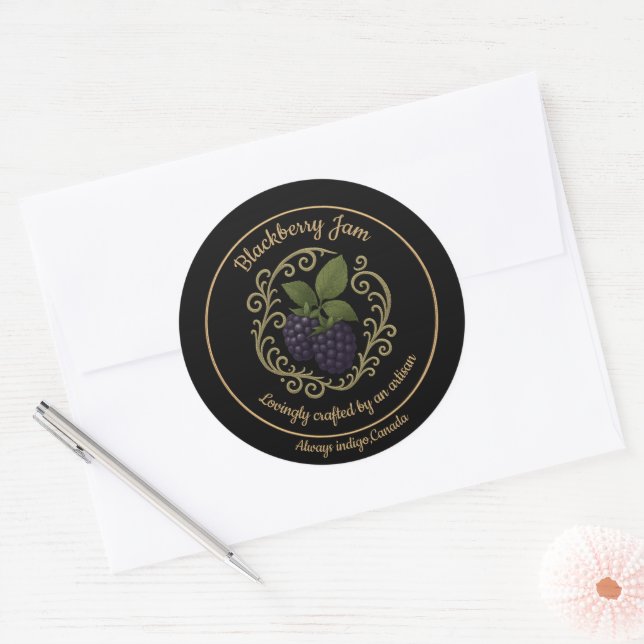 Sticker Rond Blackberry Whisper – Artisan Jam Label (Enveloppe)