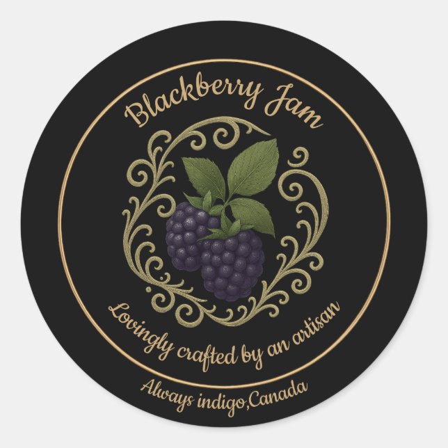 Sticker Rond Blackberry Whisper – Artisan Jam Label (Devant)
