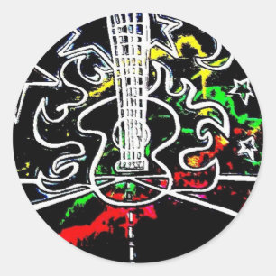 Sticker Rond Blacklight/guitare flamboyante éclaboussure au