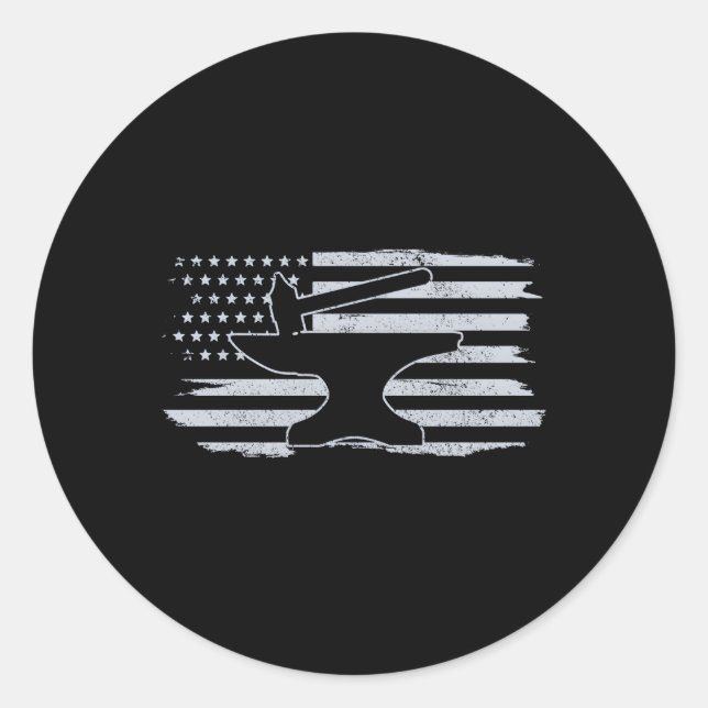 Sticker Rond Blacksmith Hammer Anvil Usa Drapeau fabricant de c (Devant)