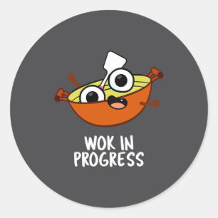 Sticker Rond Blague de cuisine drôle wok en cours